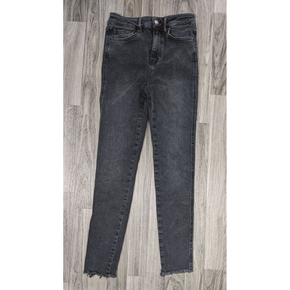 We The Free People Womens Size 26 Fringe Hem Skinny Grey Black Denim Jeans